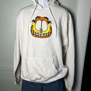 Official Garfield Front Embroidered White Hoodie, Y2K Size XL